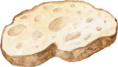 Baguette slice watercolor illustration.