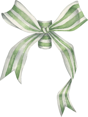 White bow with green stripes watercolor illustration